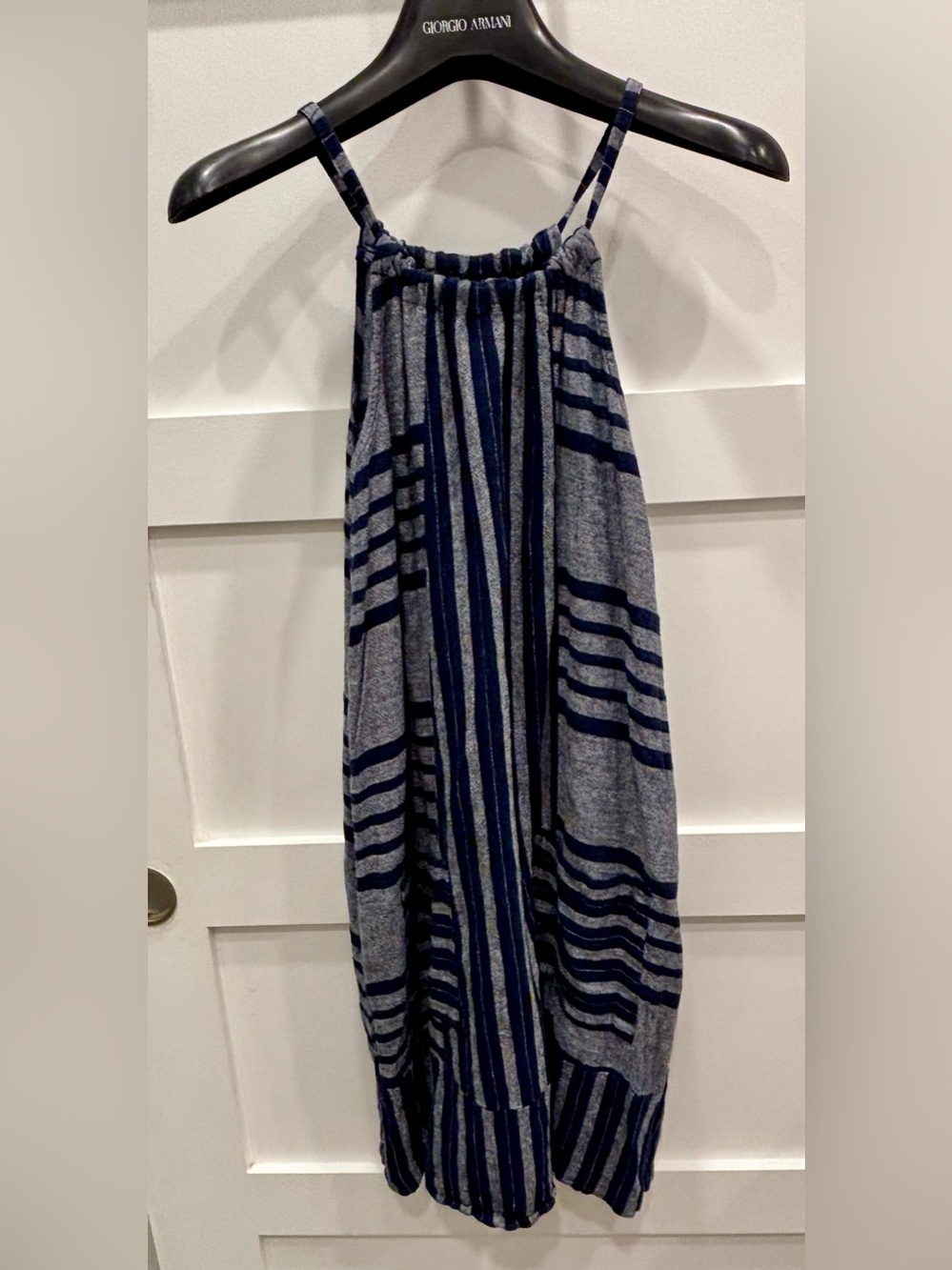 Old Navy Gray and Navy Linen Blend Striped Midi Dress